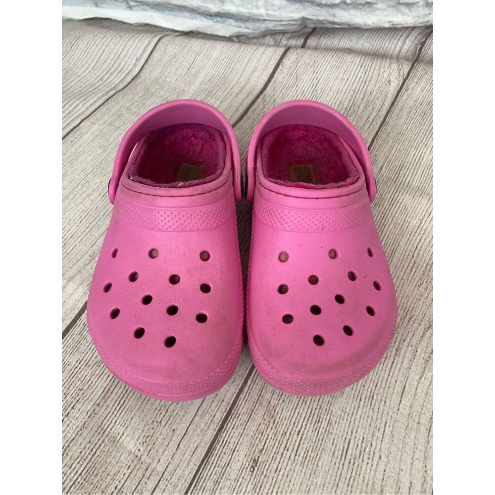 Crocs fur lined claasic clogs w/back strap pink girls C11 - Picture 8 of 8